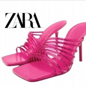 Zara Vinyl Clear Pink Rhinestone High Heels Sandals Size 11